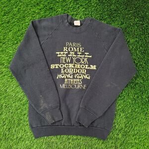 Vintage 90s New York Cities Sweatshirt Womens S/M 18x22 Black Raglan